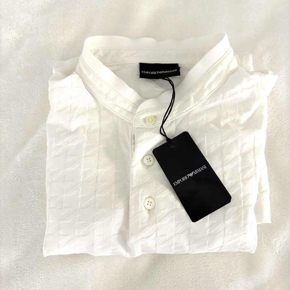 EMPORIO ARMANI Half Collar Patterned Polo (Size: SMALL) in White MSRP $325 - Picture 6 of 7